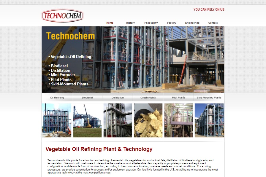 Screenshot of Technochem website design