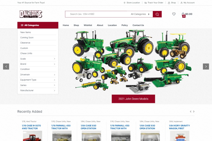 Screenshot of Dalton's Farm Toys website design