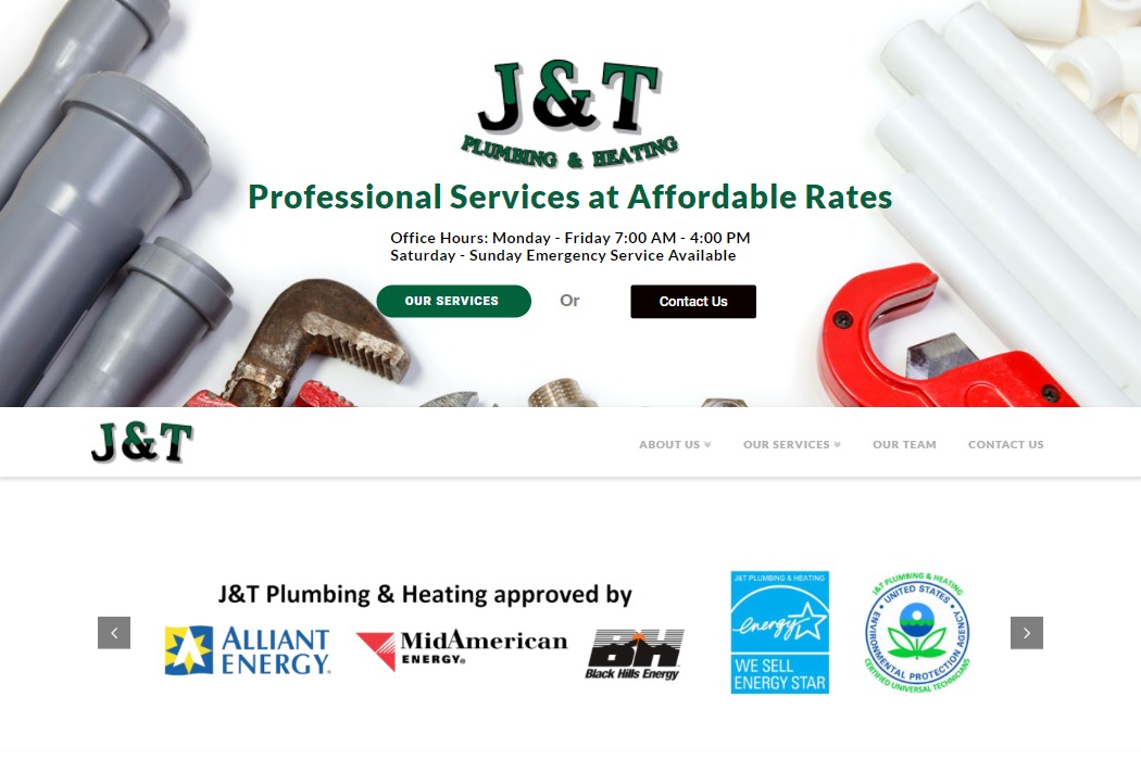 Screenshot of J & T Pumbling website design