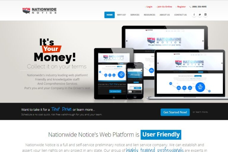 Screenshot of Nationwide Notice website design