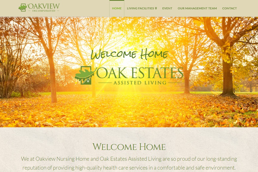 Screenshot of Oak Estates Assisted Living website design