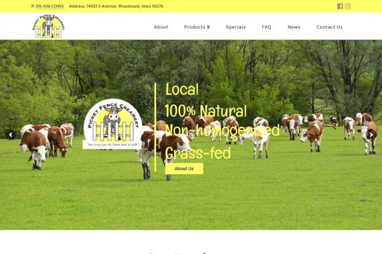 Screenshot of Picket Fence Creamery website design