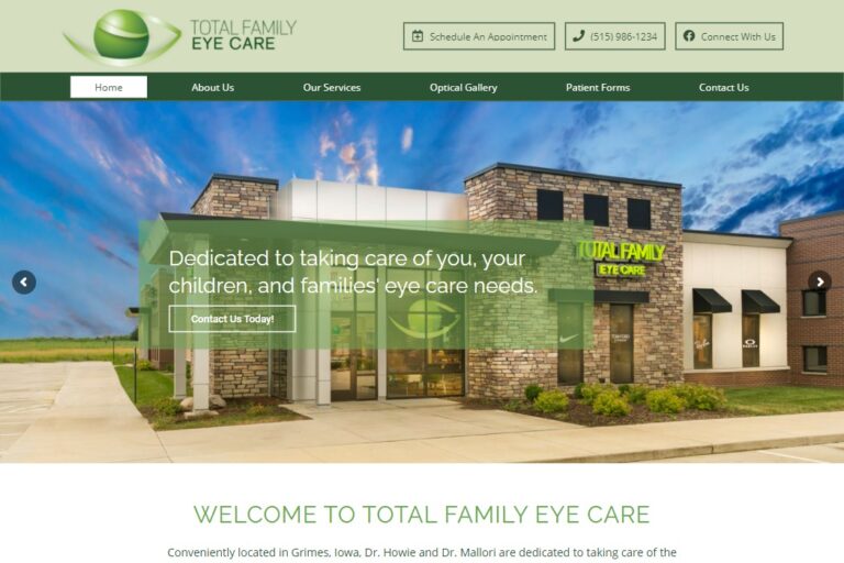 Screenshot of Total Family Eye Care website design