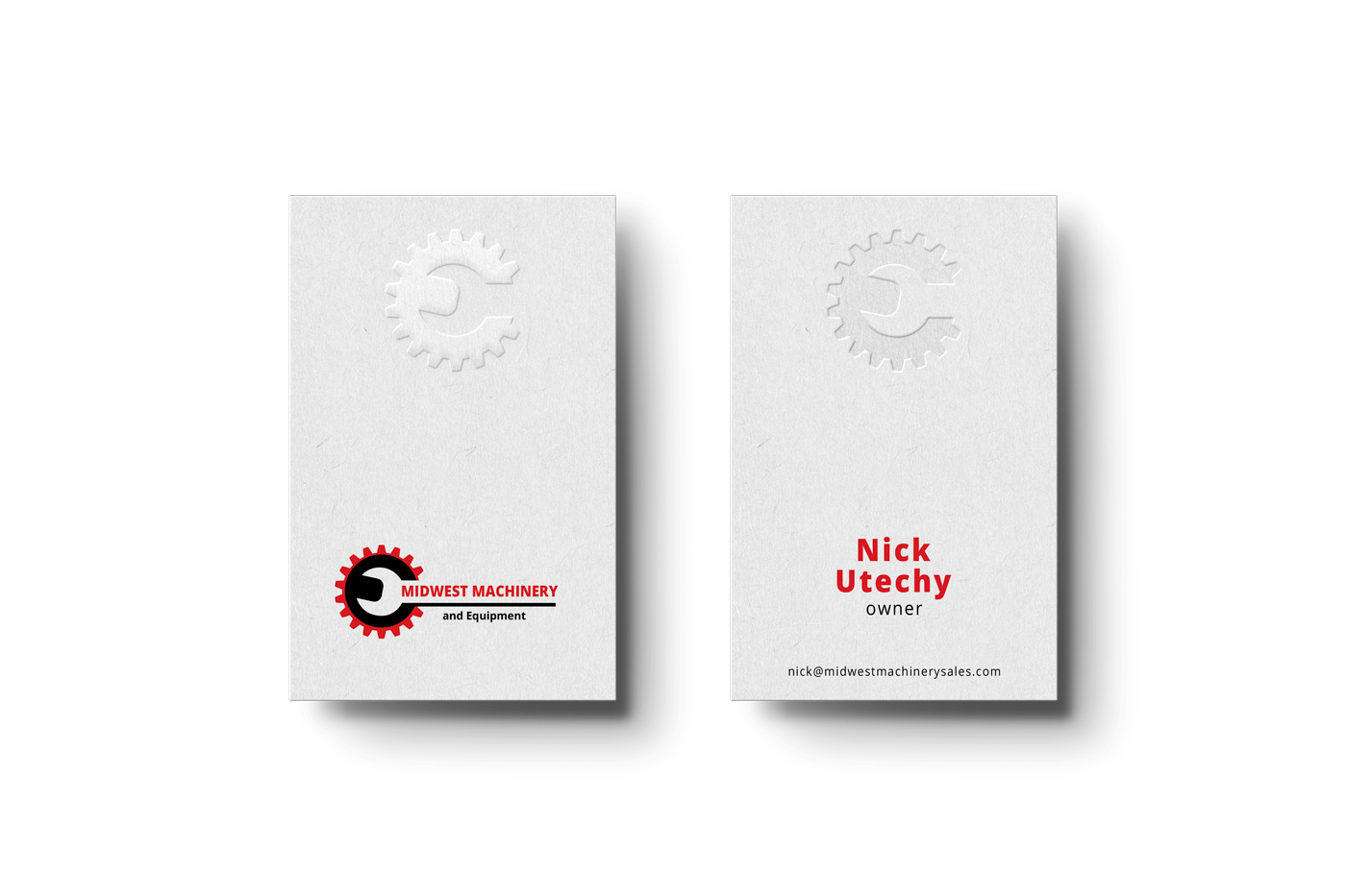 Mockup of business cards for Midwest Machinery and Equipment