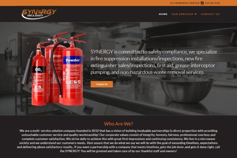 Screenshot of Synergy Fire & Saftey website design