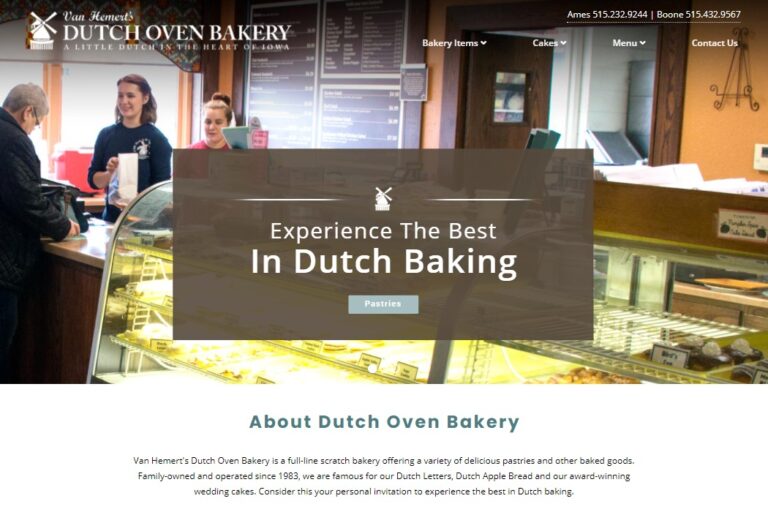 Screenshot of Van Hemert's Dutch Oven Bakery website design