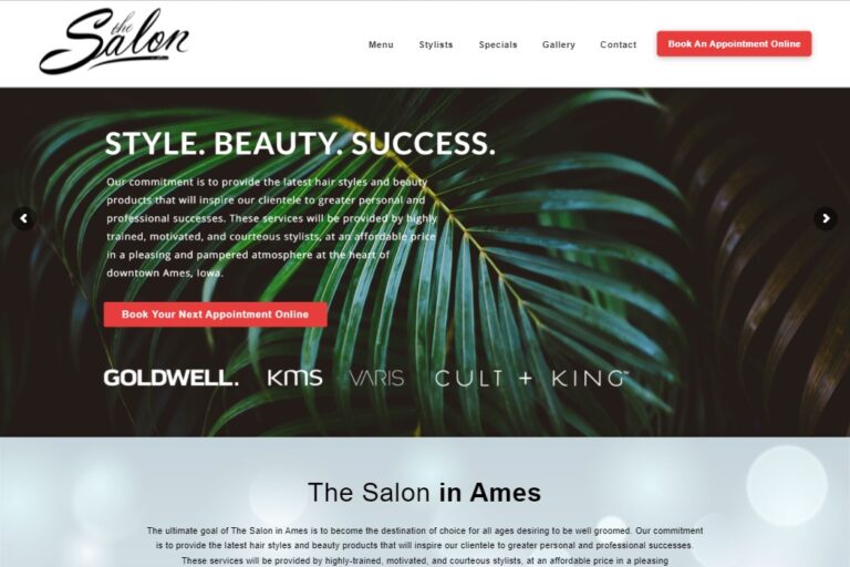 Screenshot of the Salon in Ames website design