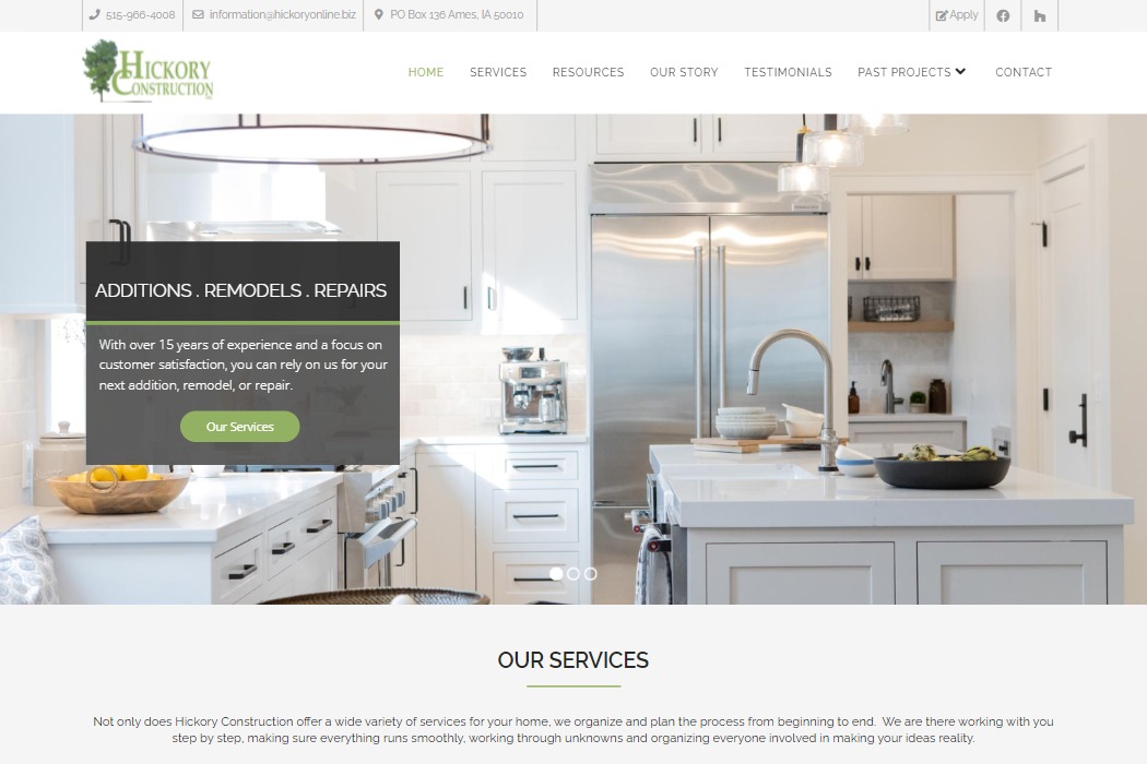 Screenshot of Hickory Construction website design