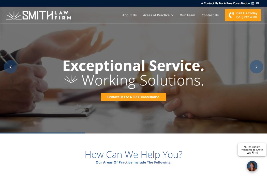 Screenshot of Smith Law Firm website design