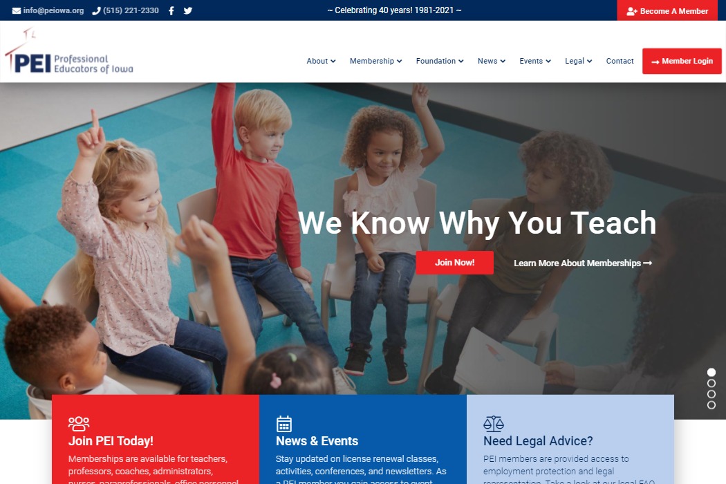 Screenshot of Professional Educators of Iowa website design