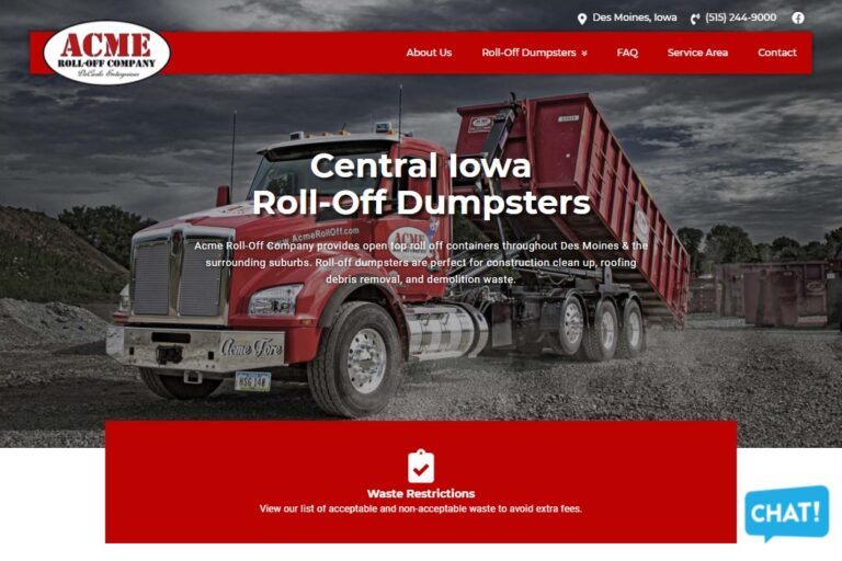 Screenshot of Acme Roll-Off Company website design