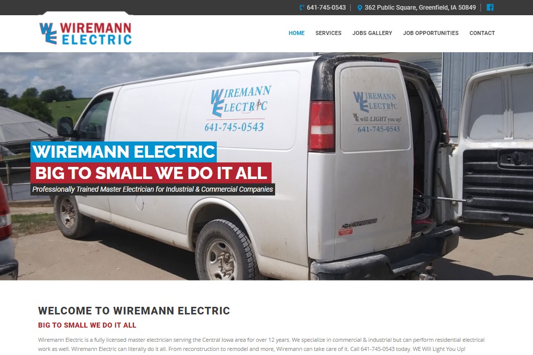 Screenshot of Wiremann Electric website design