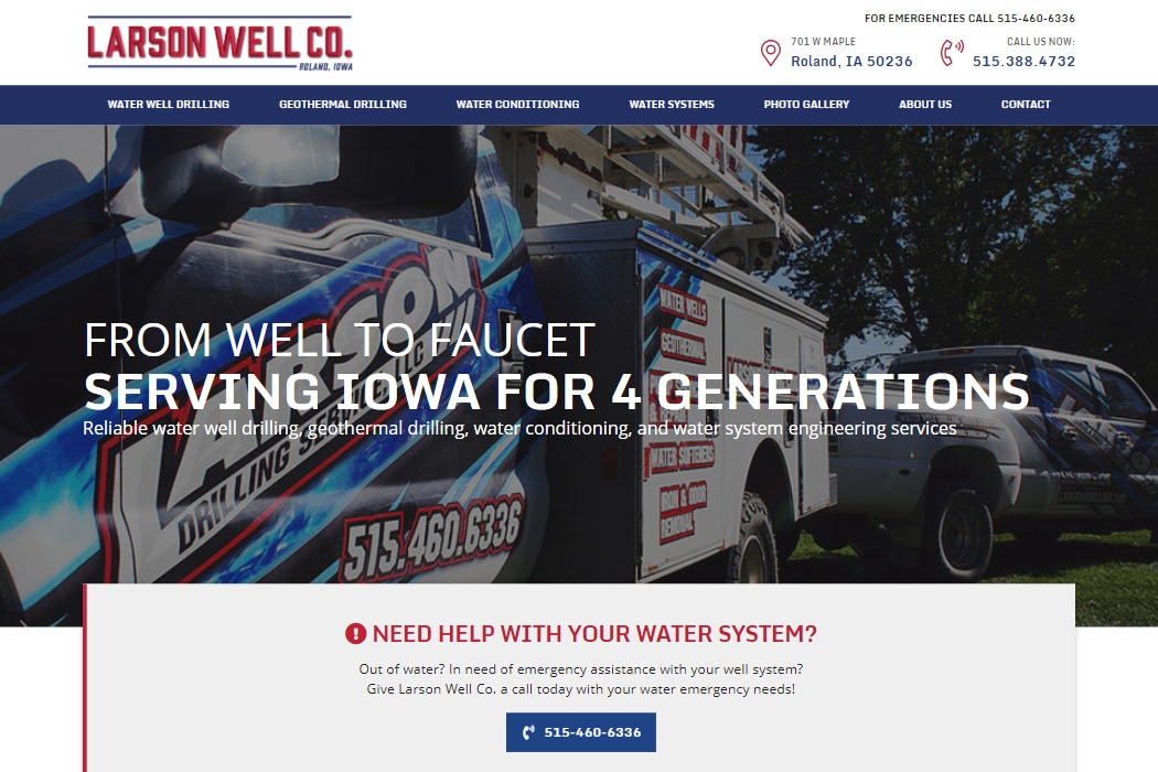 Screenshot of Larson Well Co. website design