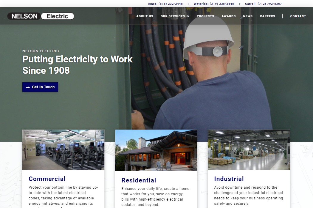 Screenshot of Nelson Electric website design