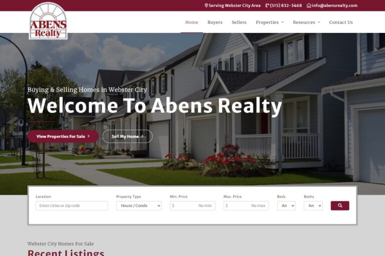 Screenshot of Aben's Realty website design