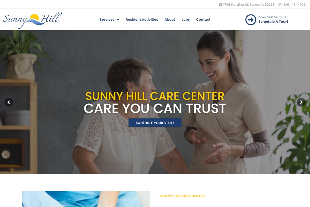 Screenshot of SunnyHill Care website design