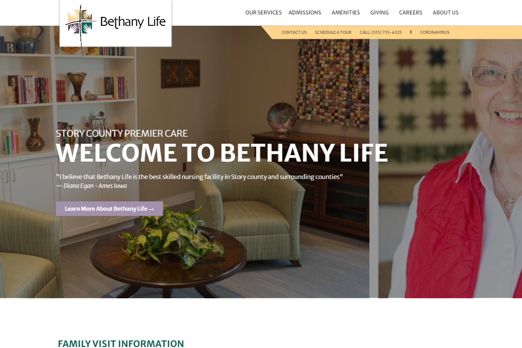 Screenshot of Bethany Life website design