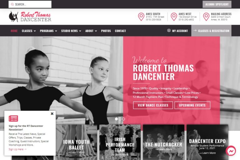 Screenshot of Robert Thomas Dancenter website design