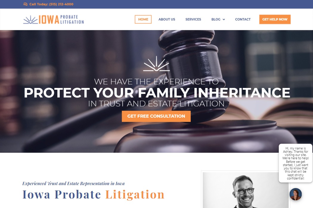 Screenshot of Iowa Probably Litigation website design