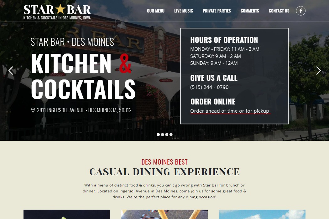 Screenshot of Star Bar website design