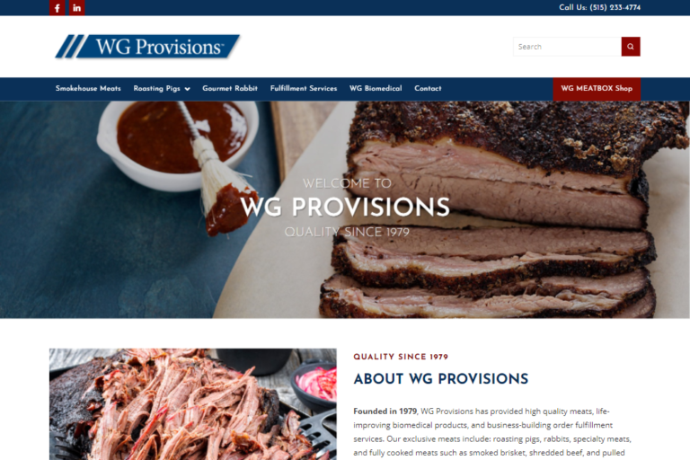 Screenshot of WG Provisions website design