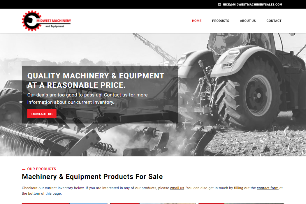 Screenshot of Midwest Machinery and Equipment website design