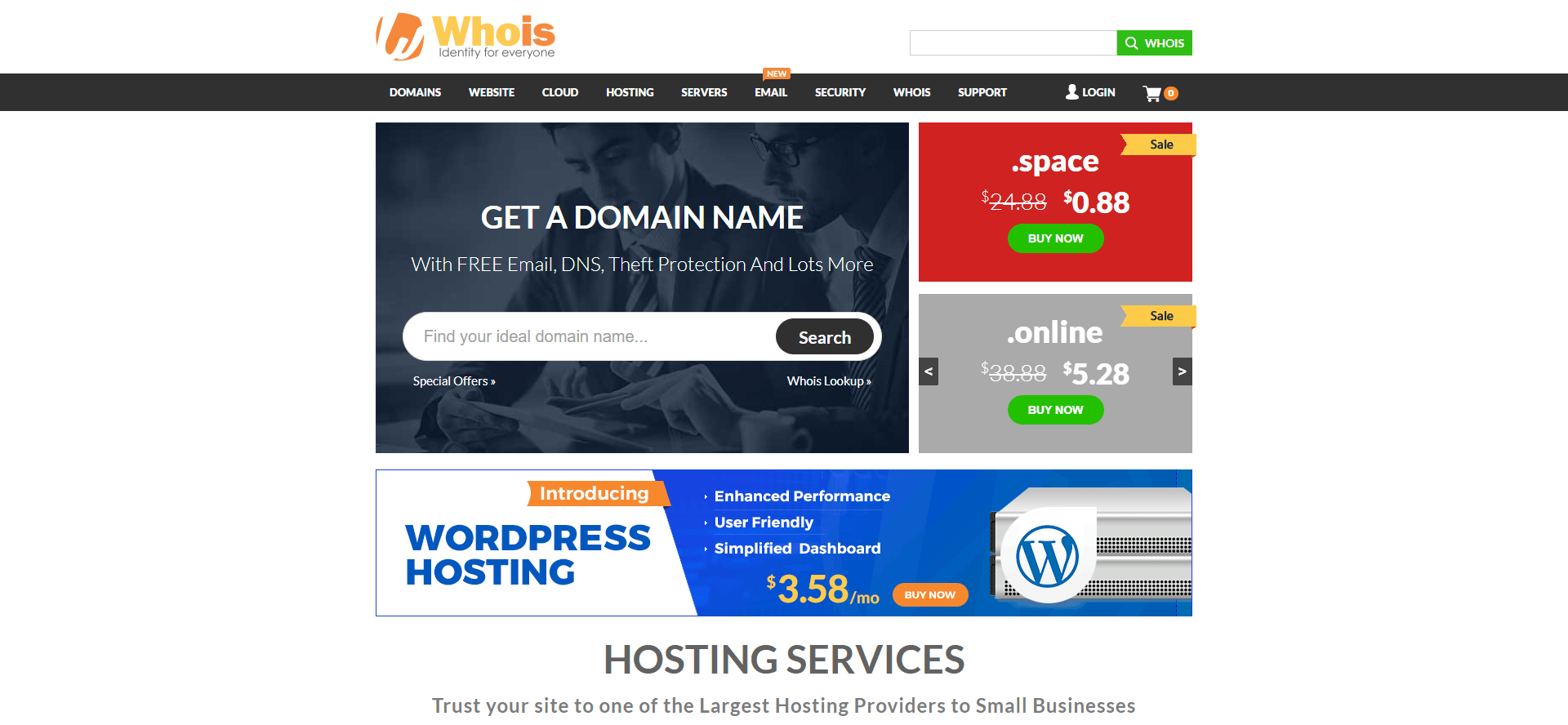 The landing page of Whois