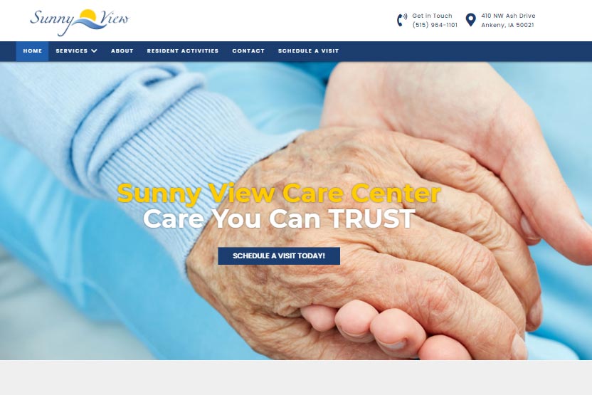 Screenshot of Sunny View Care Center website design