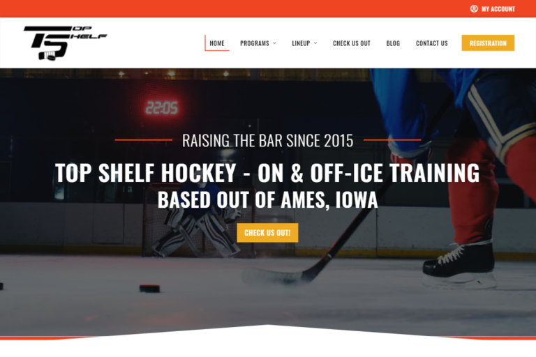 Screenshot of TopShelf Hockey website design