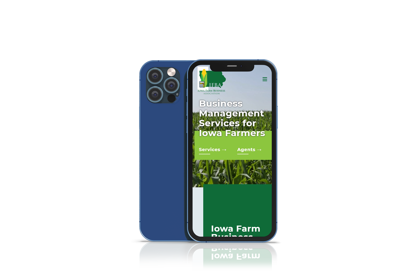 Mockup of the mobile view of the Iowa Farm Business Association website