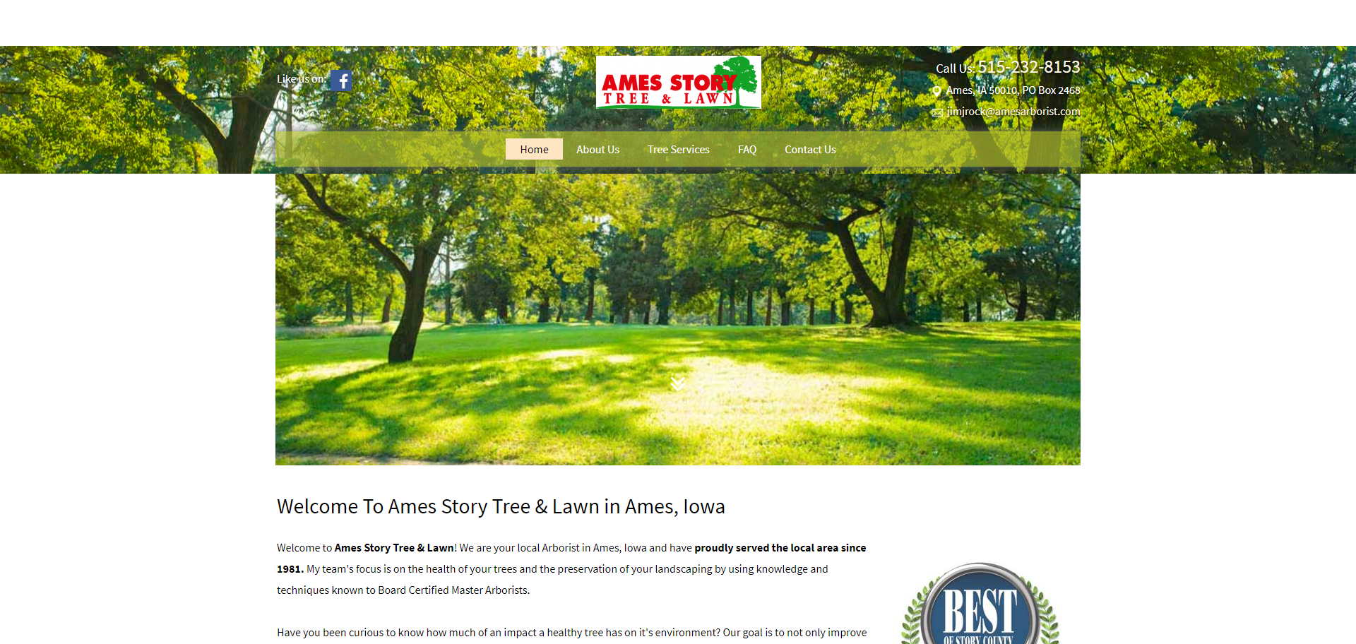 Screenshot of the previous design for Ames Story Tree & Lawn
