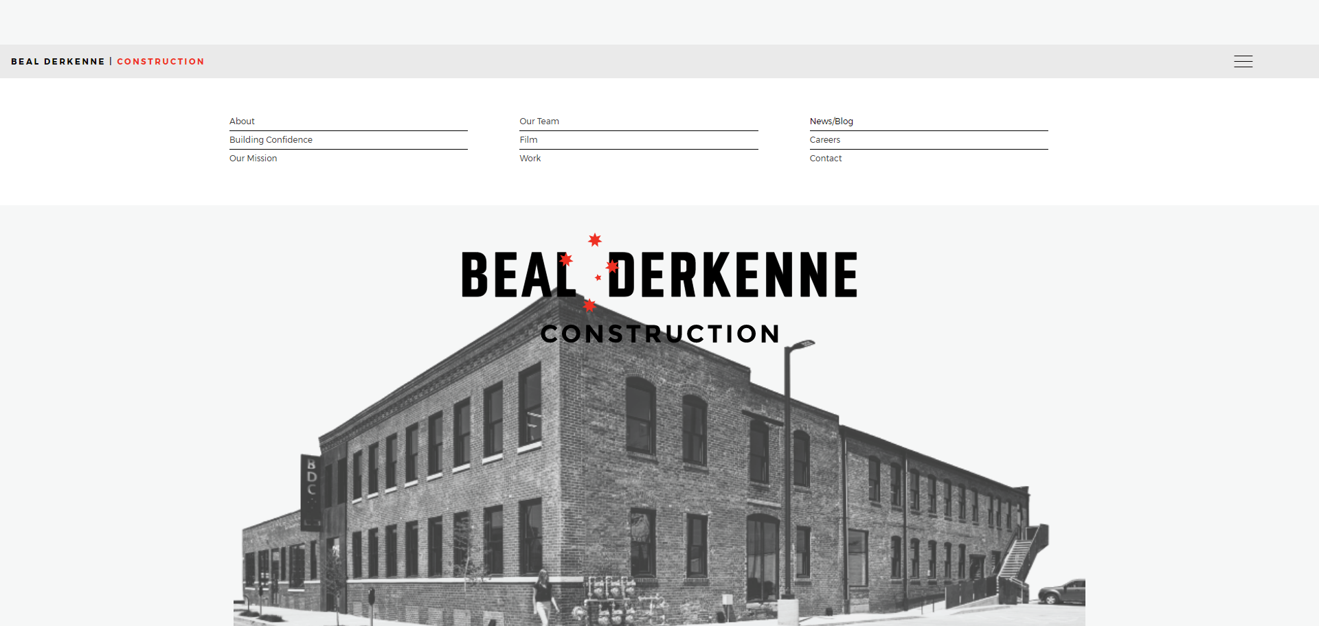 Screenshot of the previous design for Beal Derkenne Construction