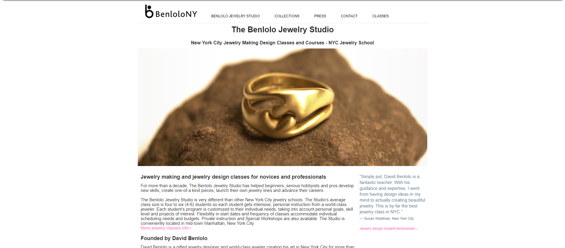 Screenshot of the previous design for Benlolo Jewelry Studio