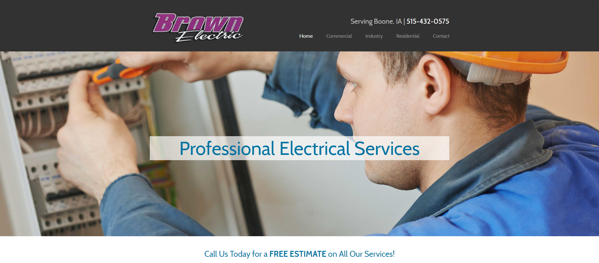 Screenshot of the previous design for Brown Electric inc.