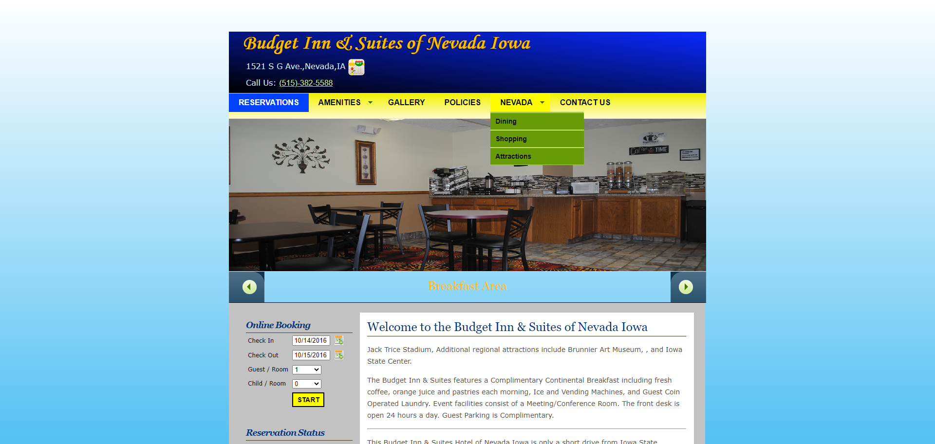 Screenshot of the previous design for Budet Inn & Suites of Nevada