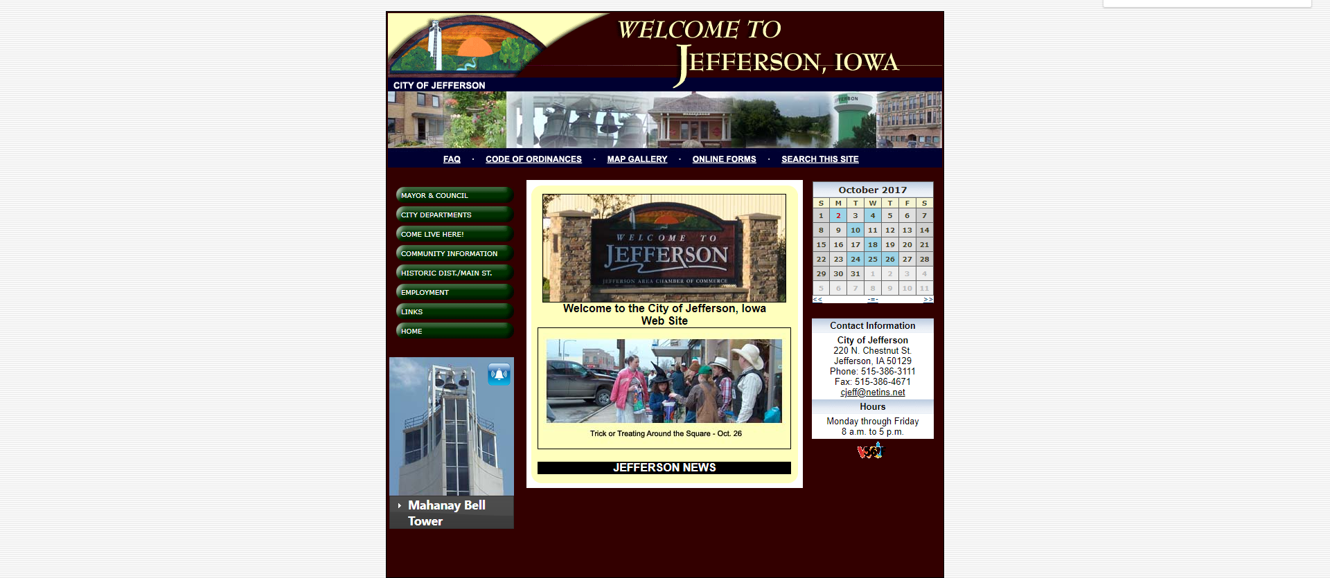 Screenshot of previous website design for the City of Jerfferson