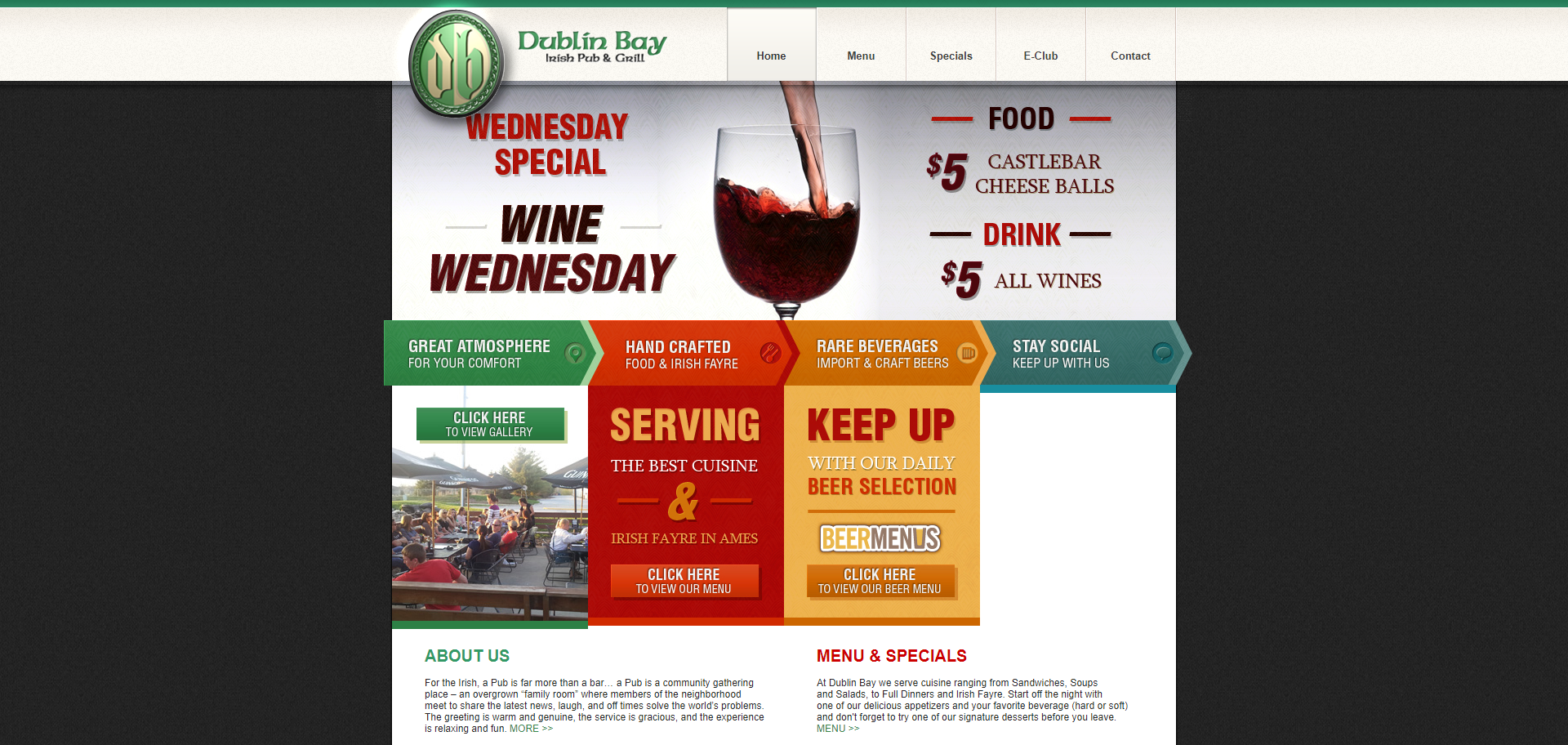 Screenshot of the previous design for Dublin Bay Irish Pub and Grill