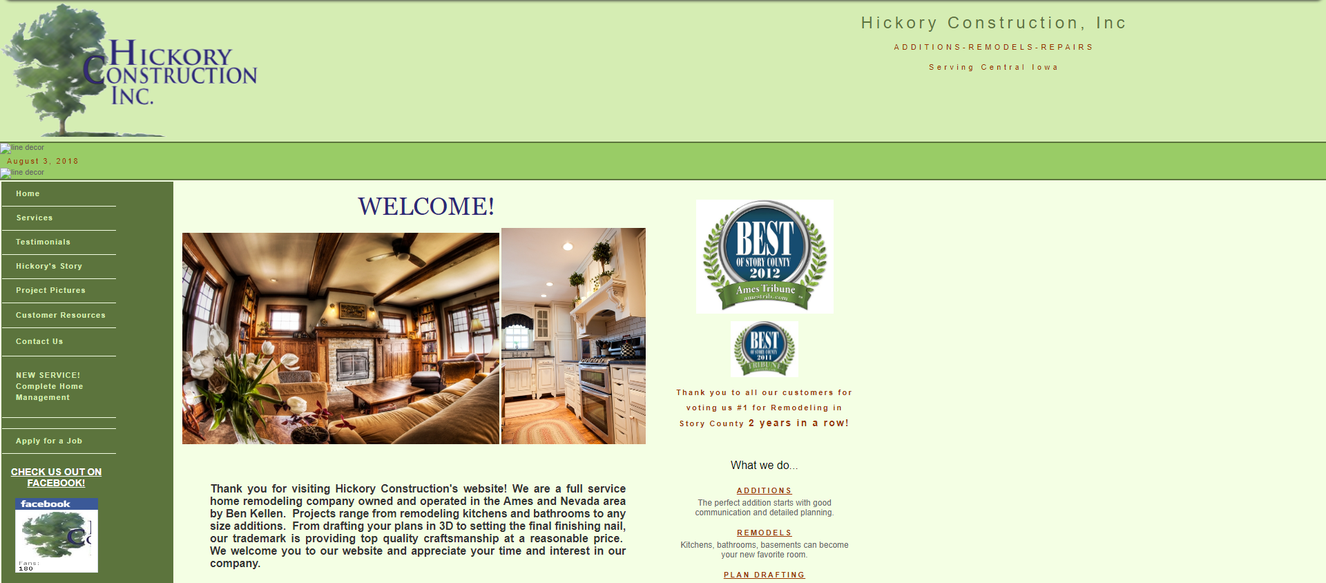 Screenshot of the previous design for Hickory Construction Inc.