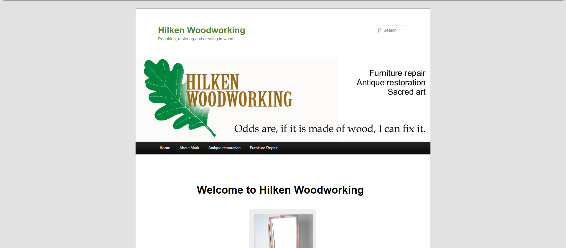 Screenshot of the previous design for Hilken Woodworking