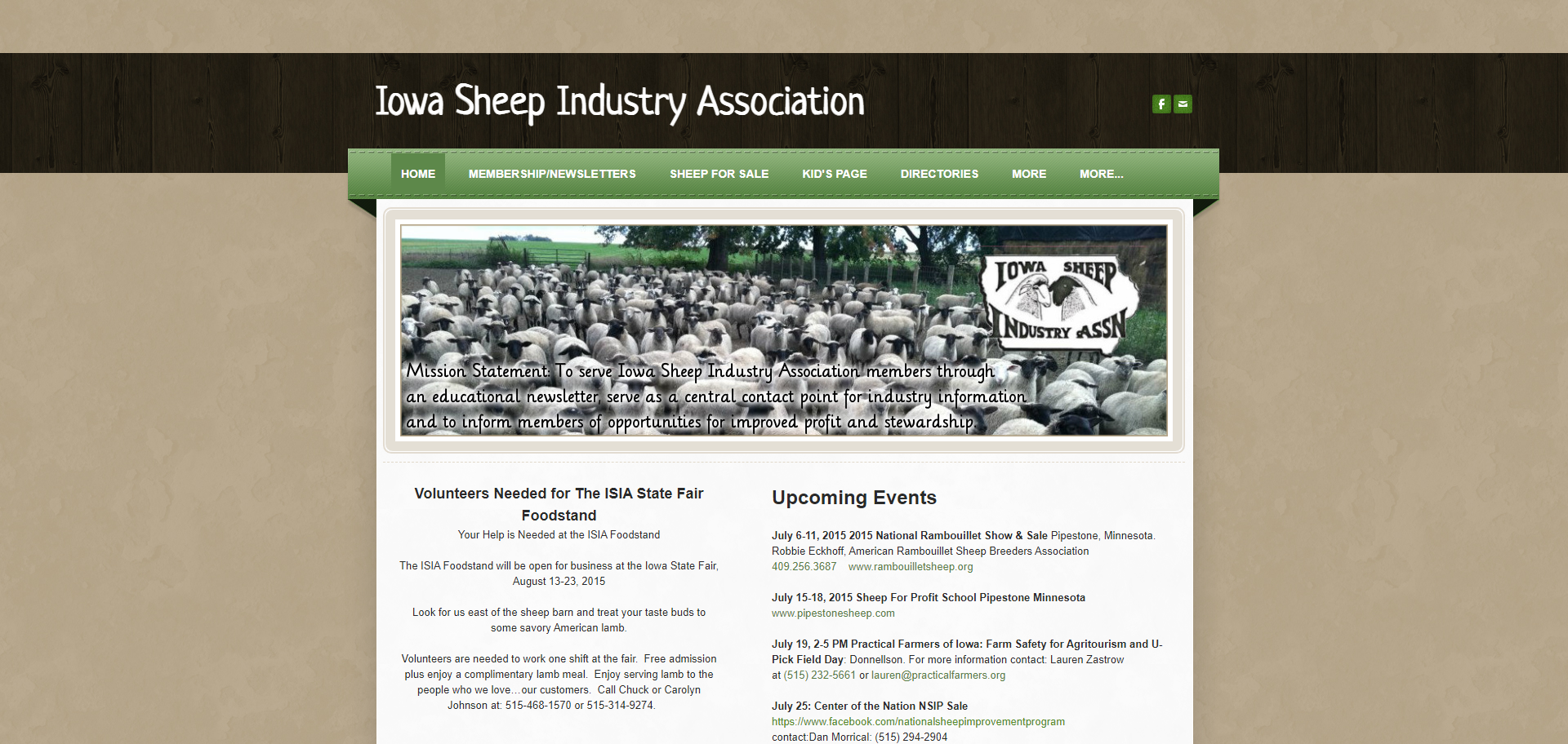 Screenshot of the previous design for Iowa Sheep Industry Association