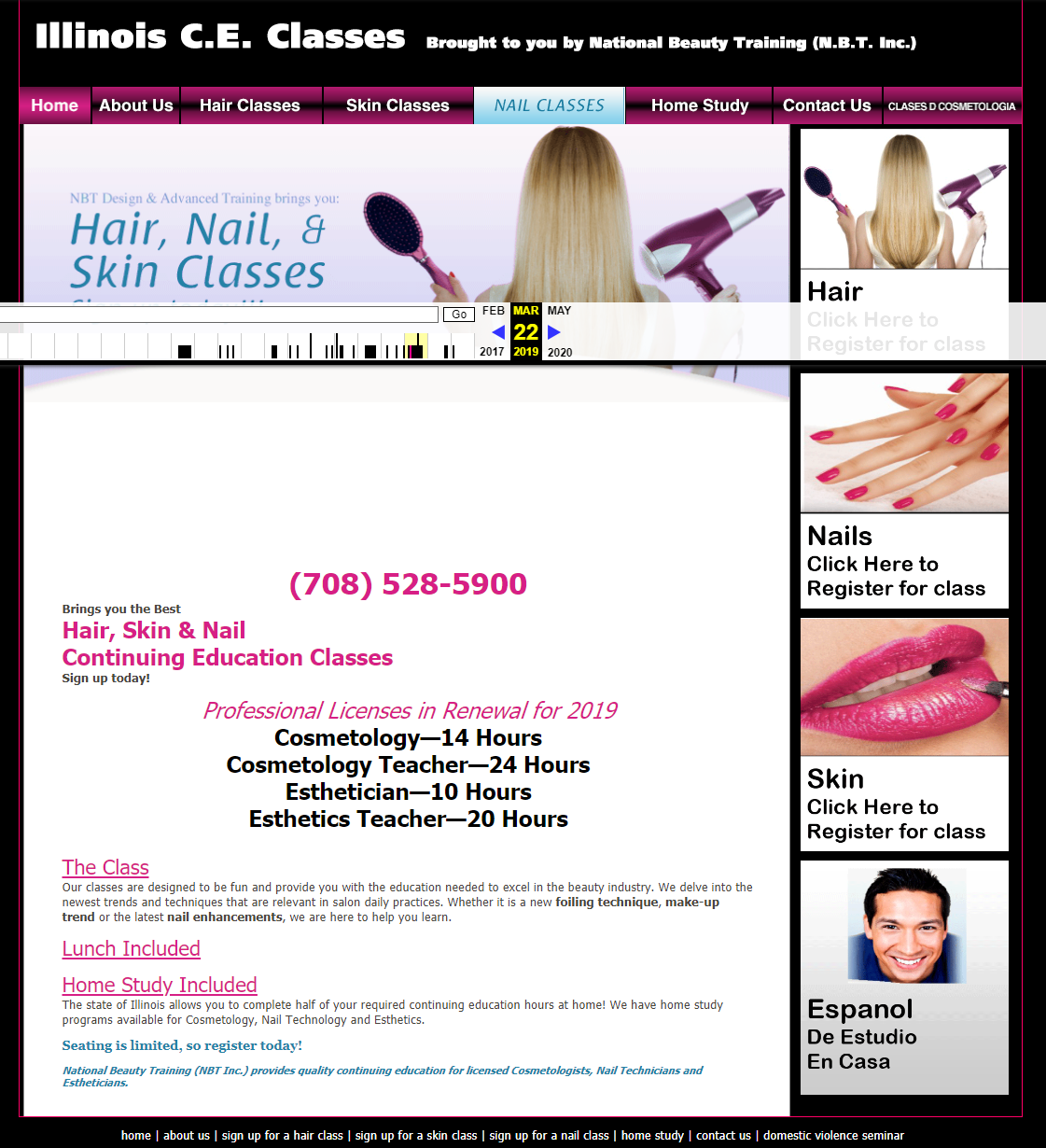 Screenshot of the previous design for National Beauty Training