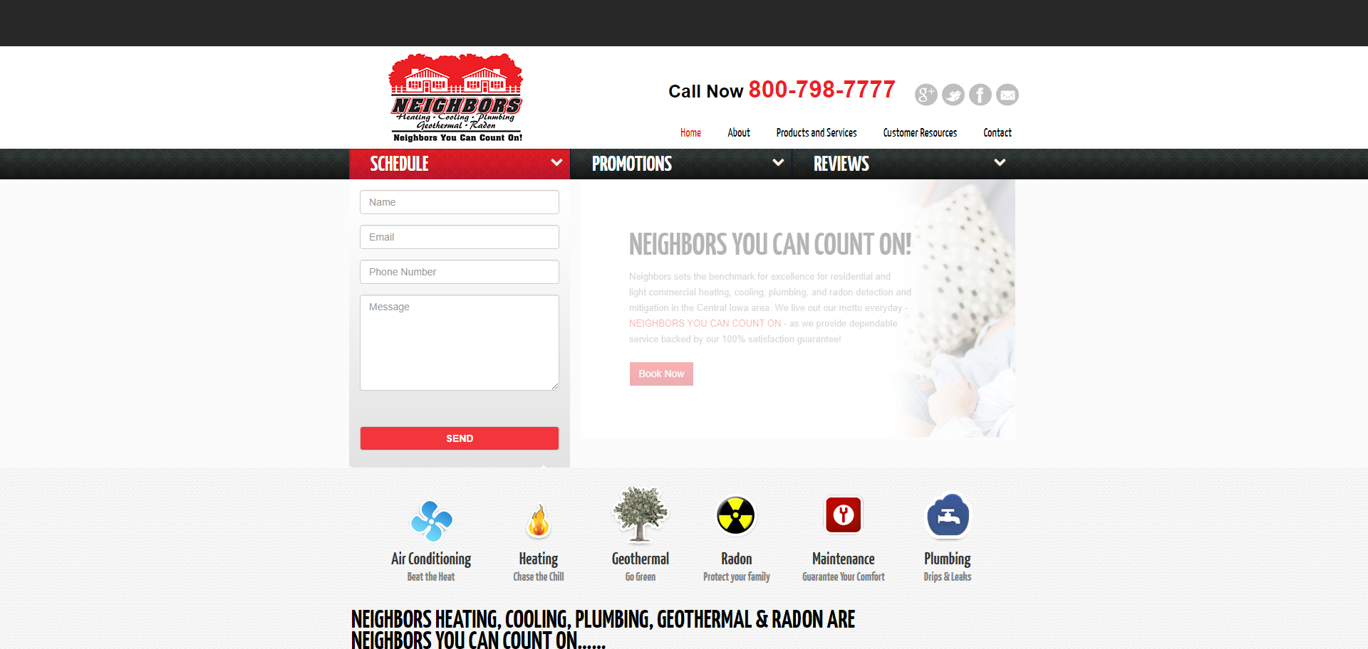 Screenshot of the previous design for Neighbors Heating & Cooling