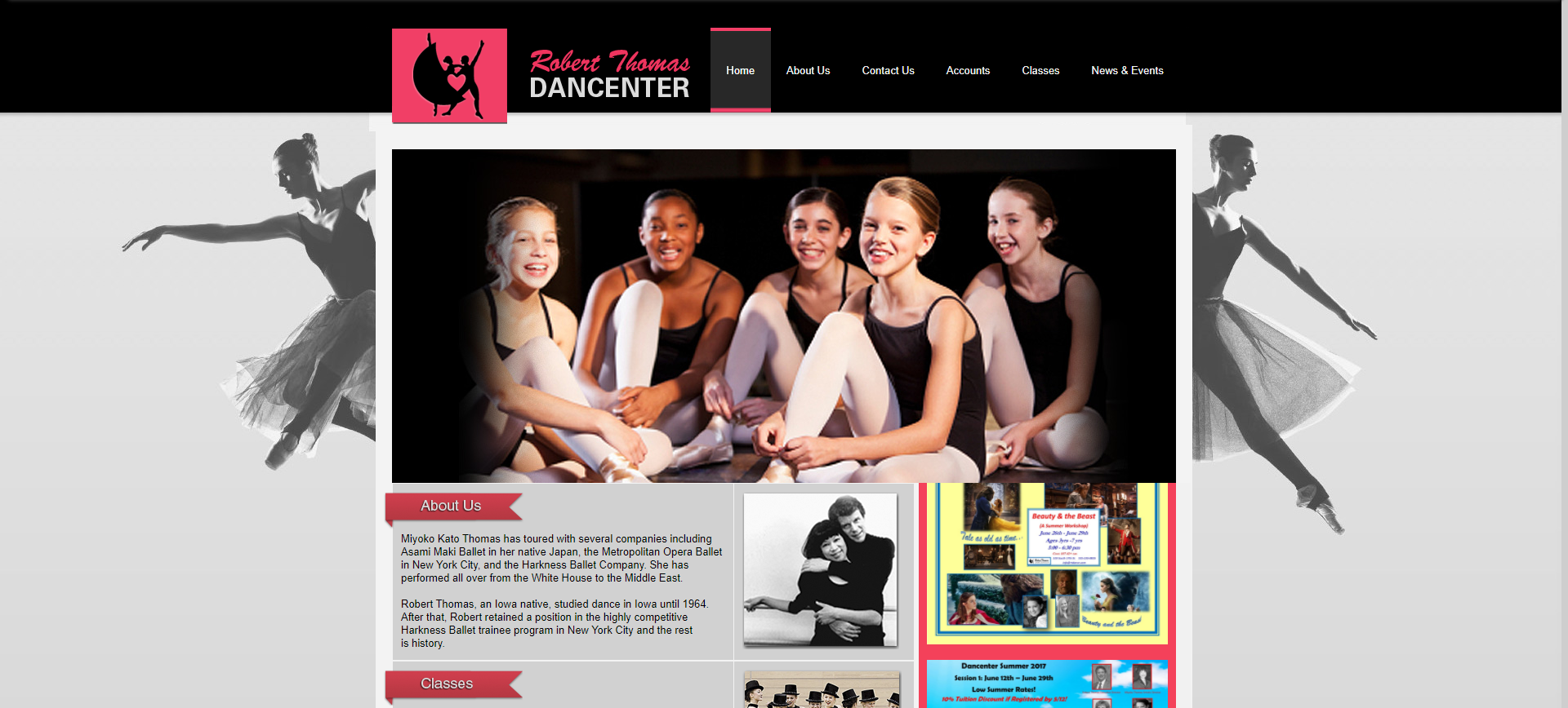 Screenshot of previous website design for Robert Thomas Dancenter