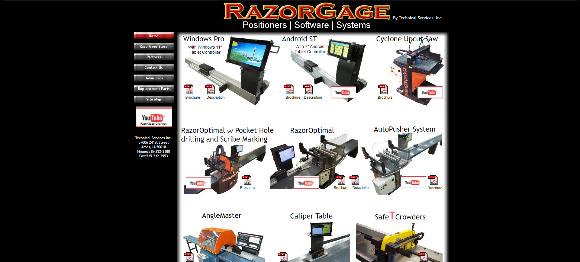 Screenshot of previous website design for RazorGage