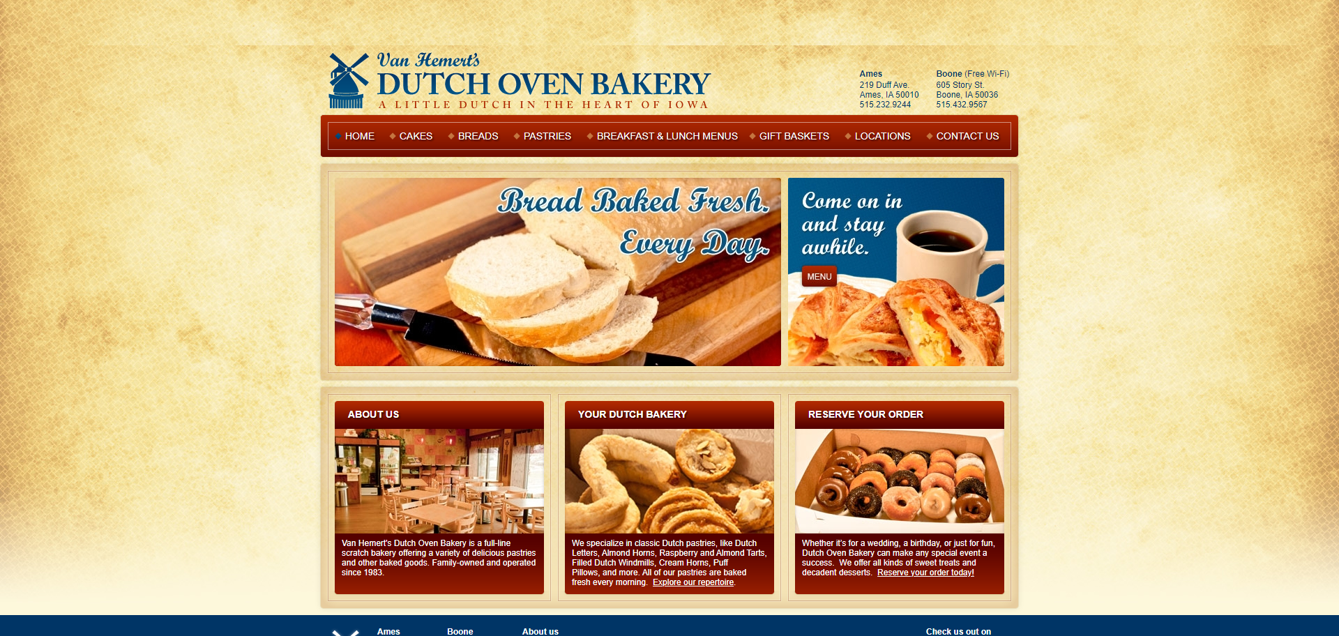 Screenshot of the previous design for Van Hermert's Dutch Oven Bakery