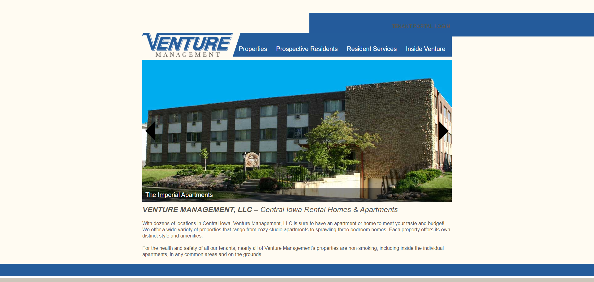 Screenshot of the previous design for Venture Management LLC