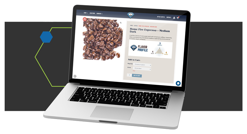 Laptop showing an ecommerce page on Friedrichs Coffee website