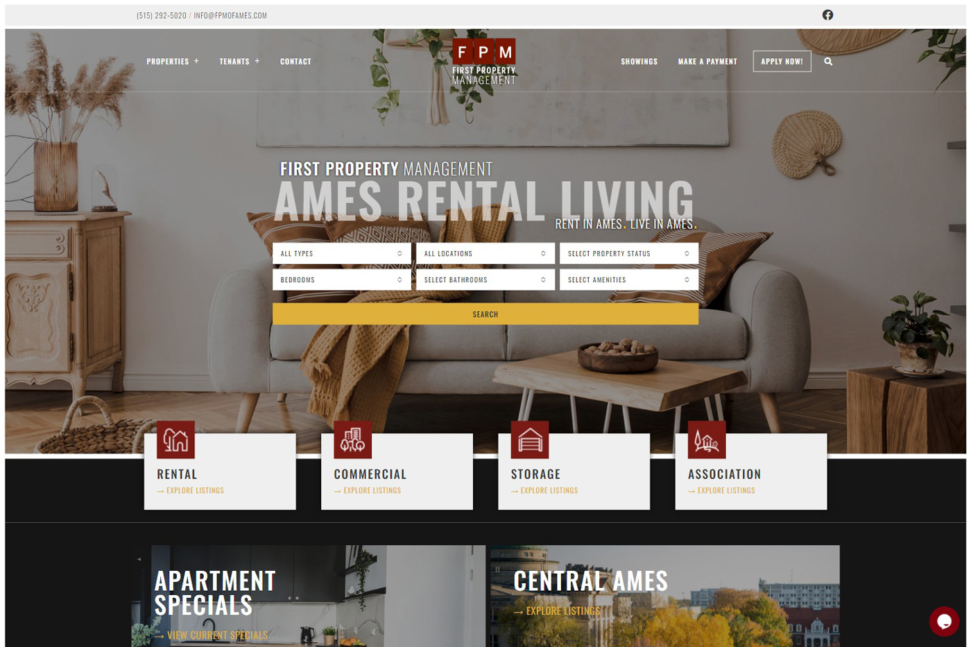 Screenshot of First Property Management of Ames website design