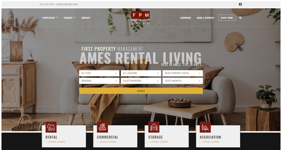 Screenshot of the new design for the First Property Management website