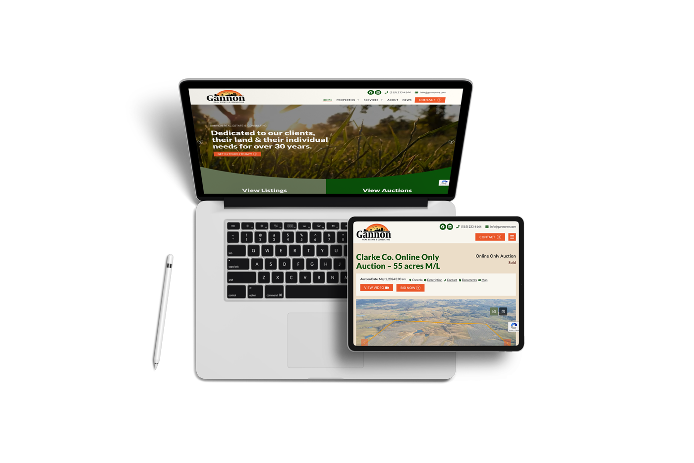 laptop and tablet screenshot from the Gannon Real Estate website design project